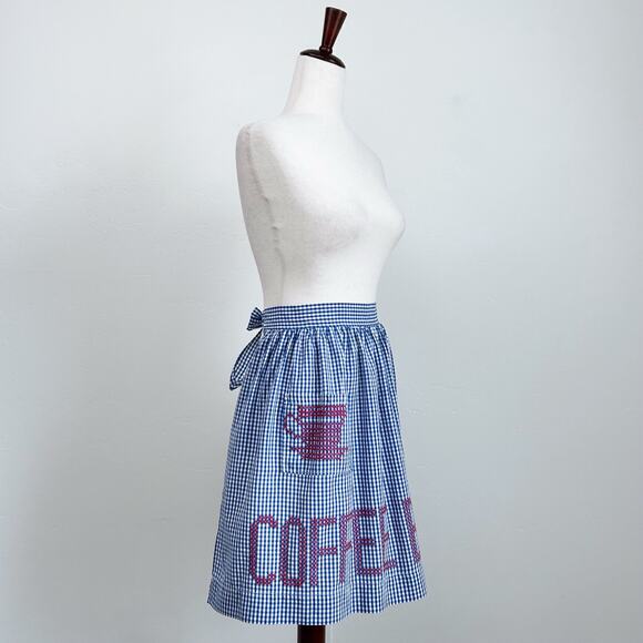 Vintage Handmade Cross Stitch Coffee Gingham Apron - Picture 2 of 7